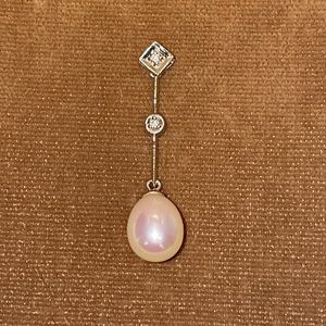 Solid Stamped 14K 585 White Gold Pearl Natural Diamond Pendant for Necklace